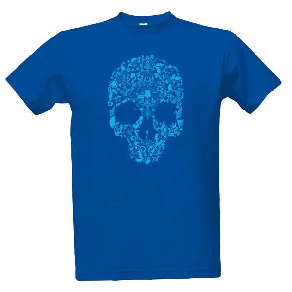 Tričko s potlačou Tyrkysově modré koláže lebky