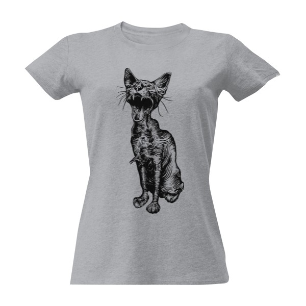 Tričko s potiskem Zívající kočka